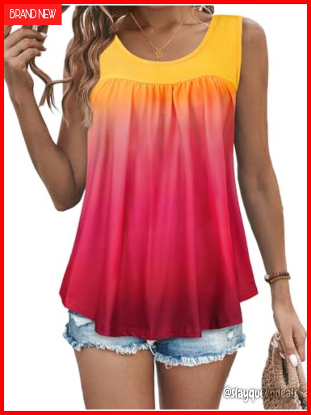 Womens Loose Fit Sleeveless Tank Top Pleated Front Tunic Blouse Summer